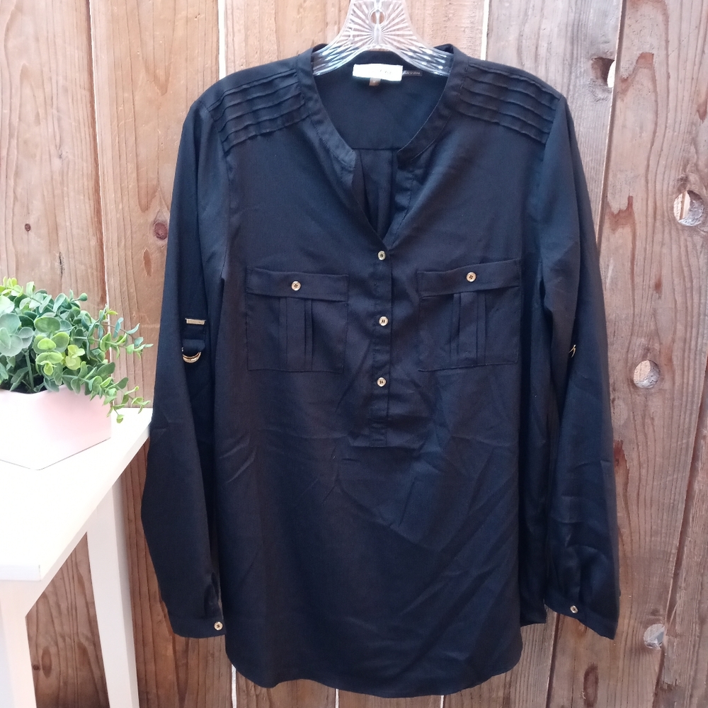 Calvin Klein Women's Long Sleeve Blouse Color Black Size Medium